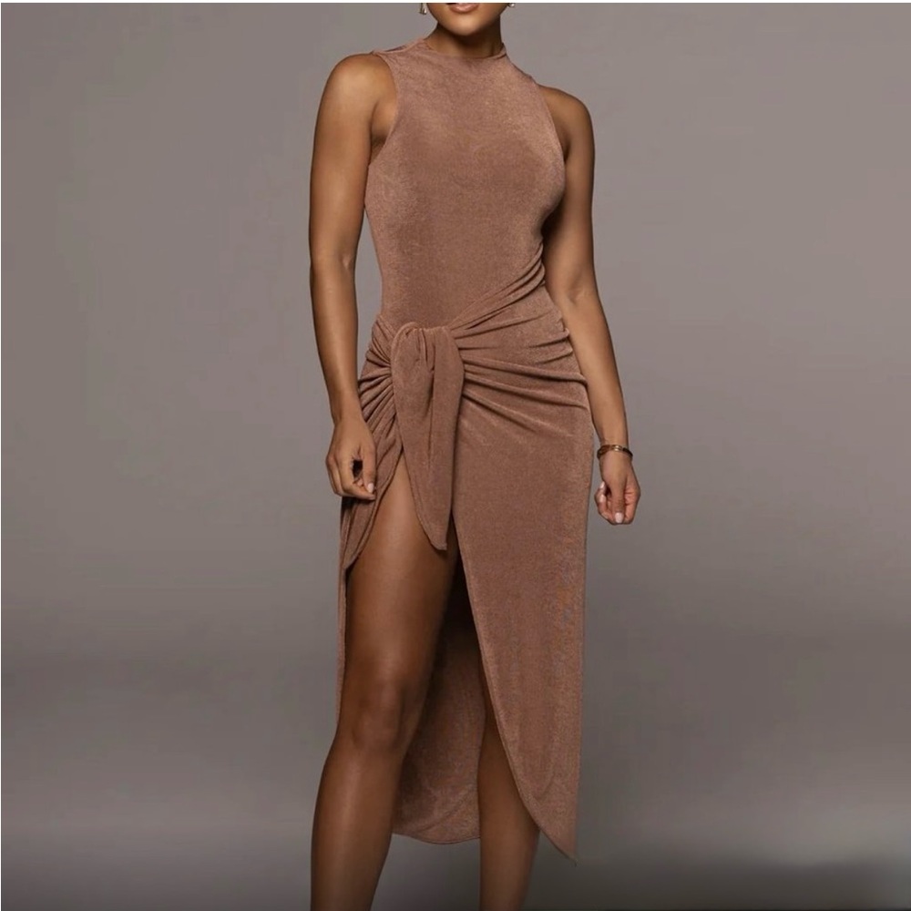 JLuxLabel Brown Midi Sleeveless Dress